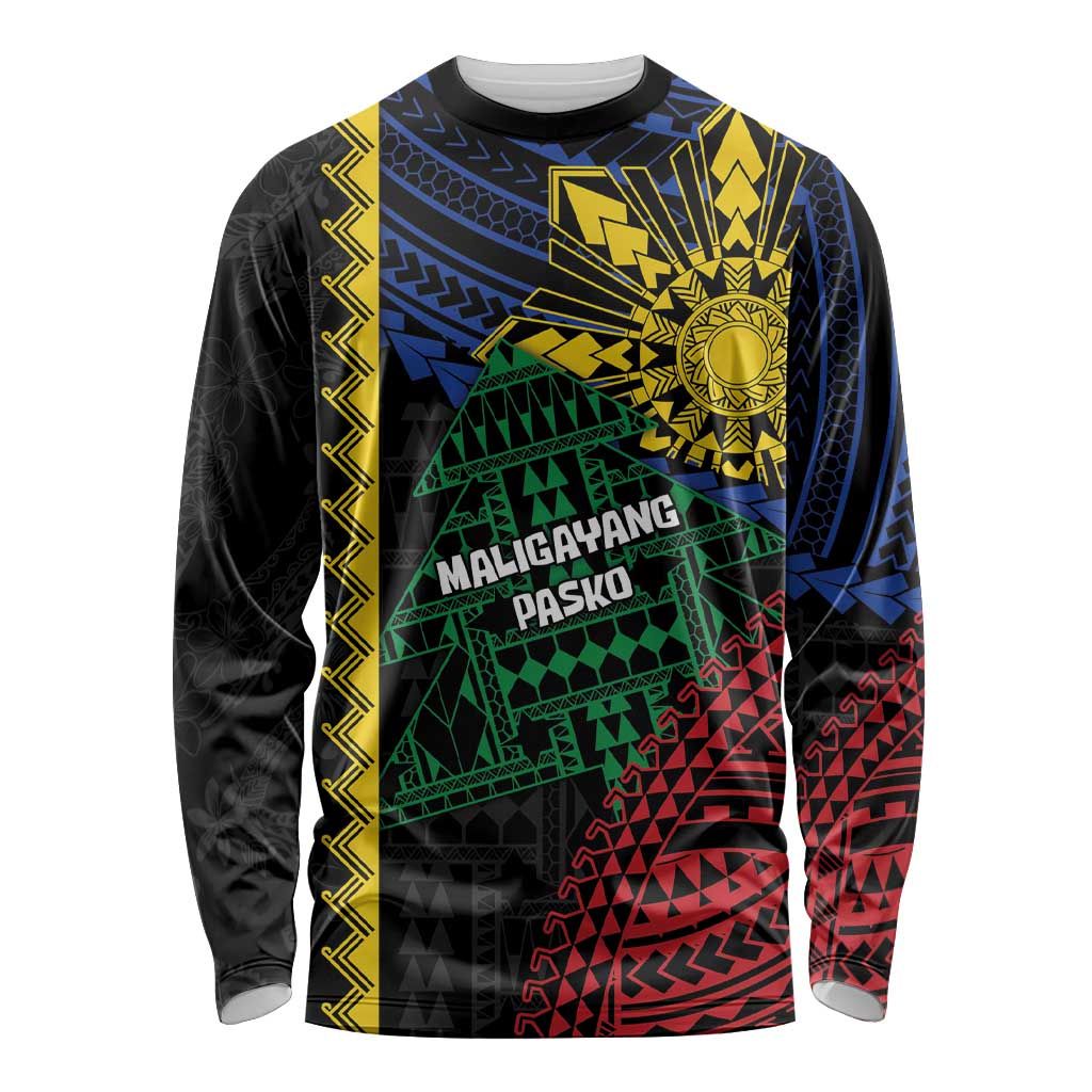 Personalised Philippines Christmas Long Sleeve Shirt Xmas Tree Filipino Tribal Patterns - Polynesian Pride