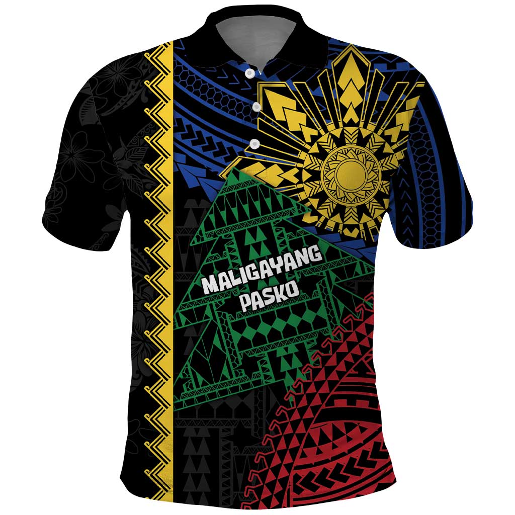 Personalised Philippines Christmas Polo Shirt Xmas Tree Filipino Tribal Patterns - Polynesian Pride