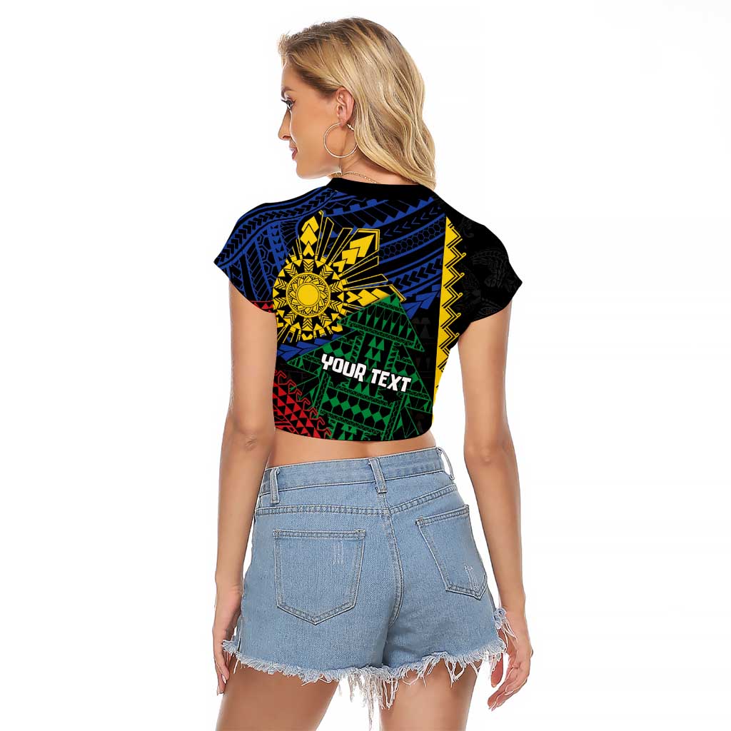 Personalised Philippines Christmas Raglan Cropped T Shirt Xmas Tree Filipino Tribal Patterns - Polynesian Pride