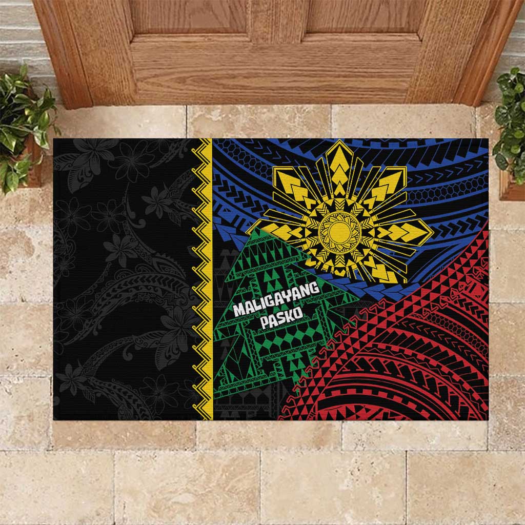 Philippines Christmas Rubber Doormat Xmas Tree Filipino Tribal Patterns - Polynesian Pride