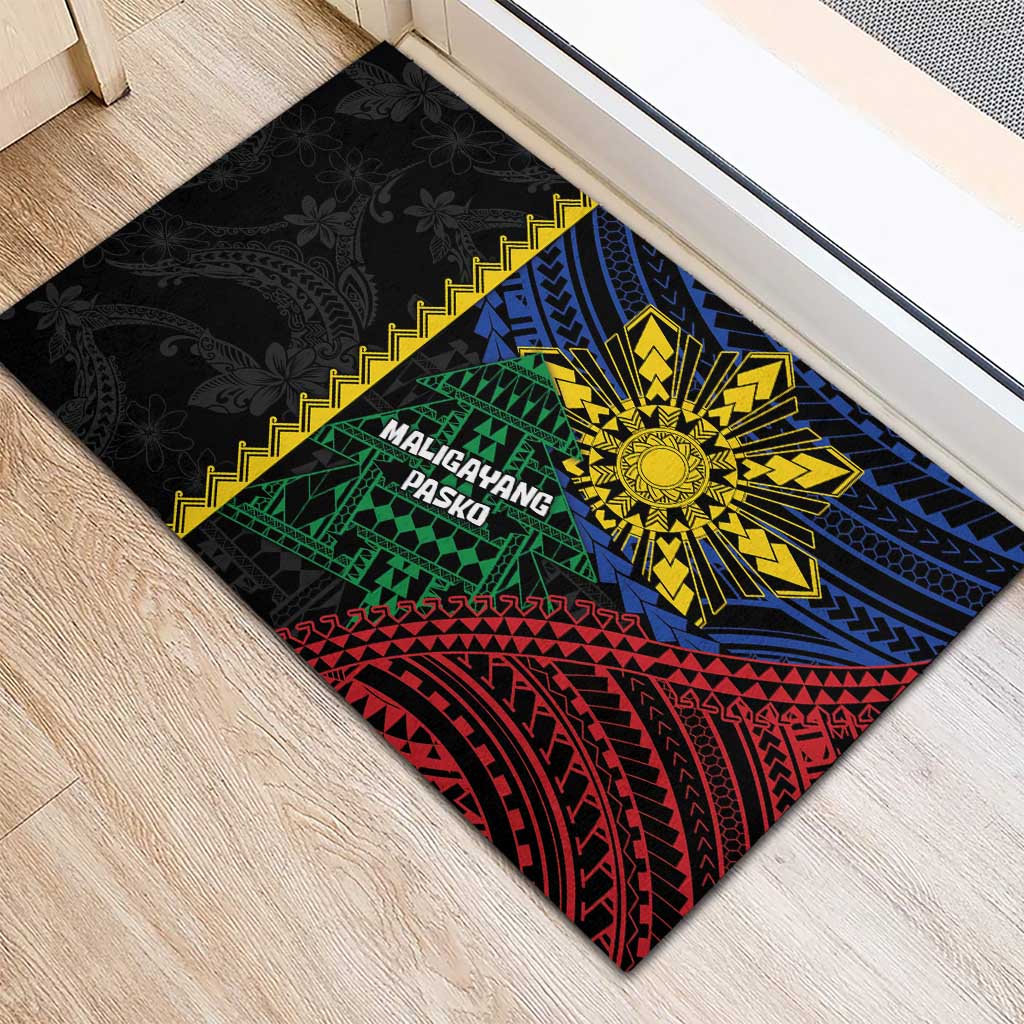 Philippines Christmas Rubber Doormat Xmas Tree Filipino Tribal Patterns - Polynesian Pride