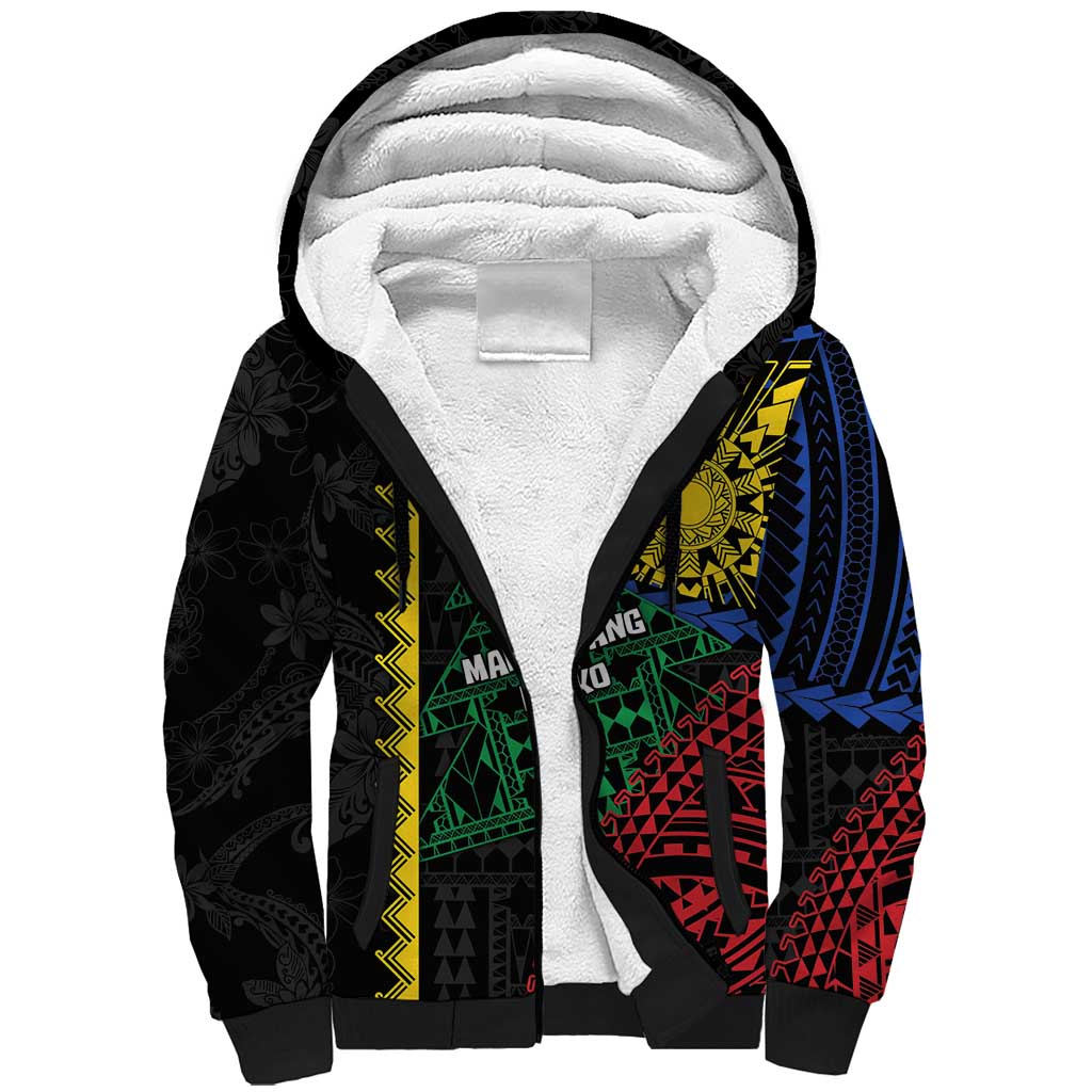 Personalised Philippines Christmas Sherpa Hoodie Xmas Tree Filipino Tribal Patterns - Polynesian Pride