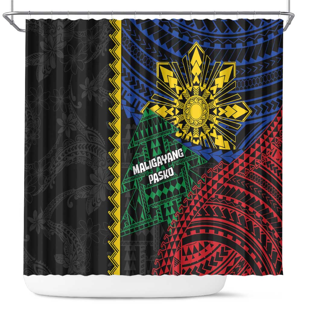 Philippines Christmas Shower Curtain Xmas Tree Filipino Tribal Patterns - Polynesian Pride