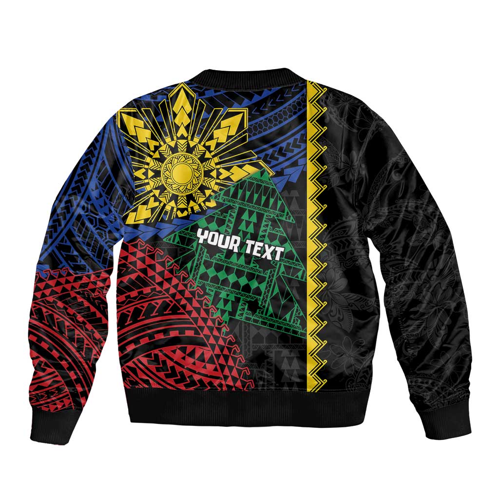 Personalised Philippines Christmas Sleeve Zip Bomber Jacket Xmas Tree Filipino Tribal Patterns - Polynesian Pride