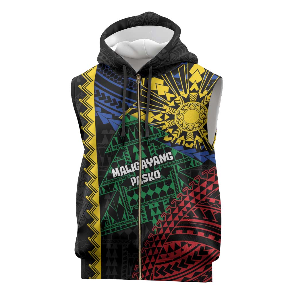 Personalised Philippines Christmas Sleeveless Zip Hoodie Xmas Tree Filipino Tribal Patterns - Polynesian Pride