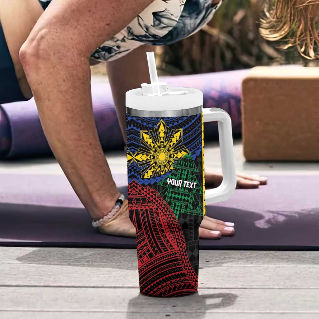 Personalised Philippines Christmas Tumbler With Handle Xmas Tree Filipino Tribal Patterns - Polynesian Pride