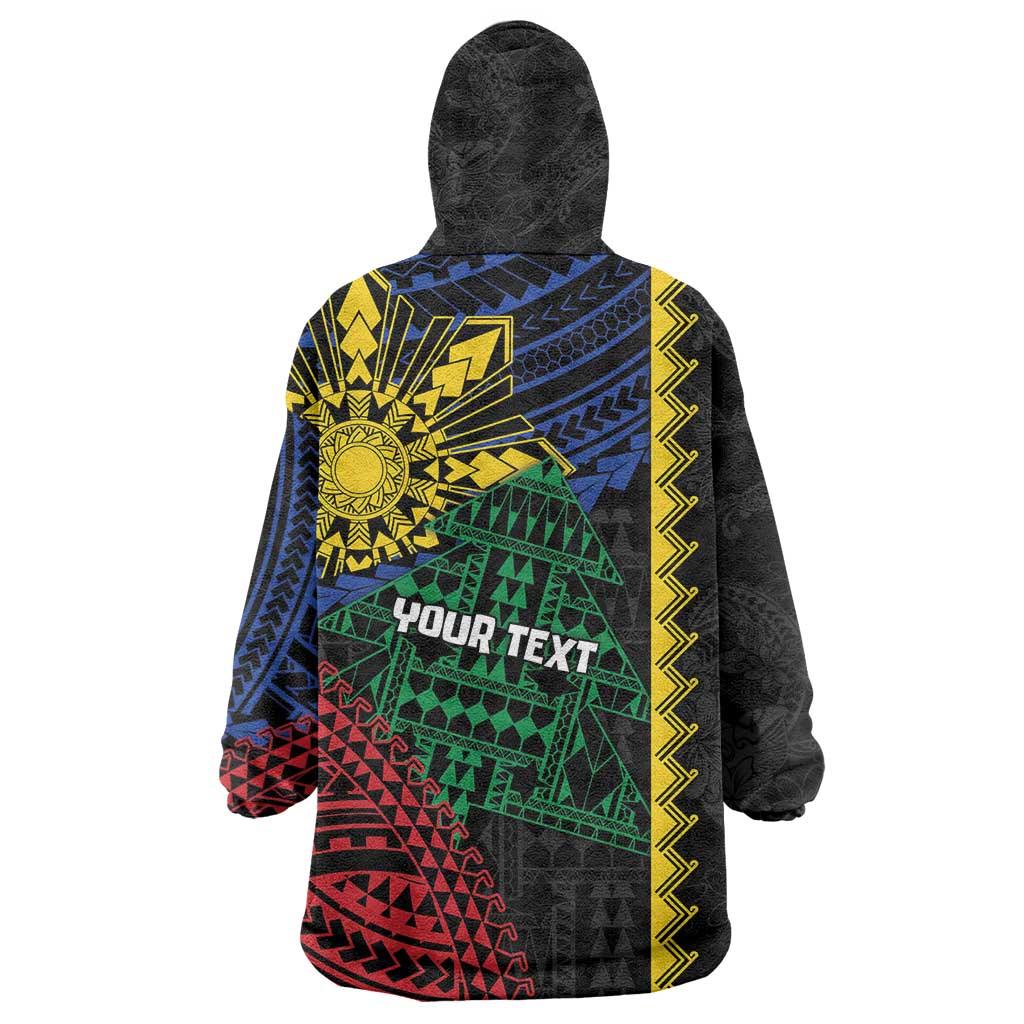 Personalised Philippines Christmas Wearable Blanket Hoodie Xmas Tree Filipino Tribal Patterns - Polynesian Pride
