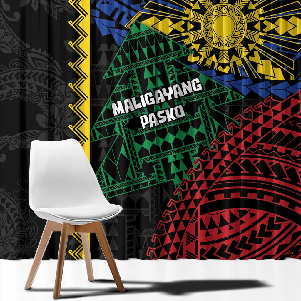 Philippines Christmas Window Curtain Xmas Tree Filipino Tribal Patterns - Polynesian Pride