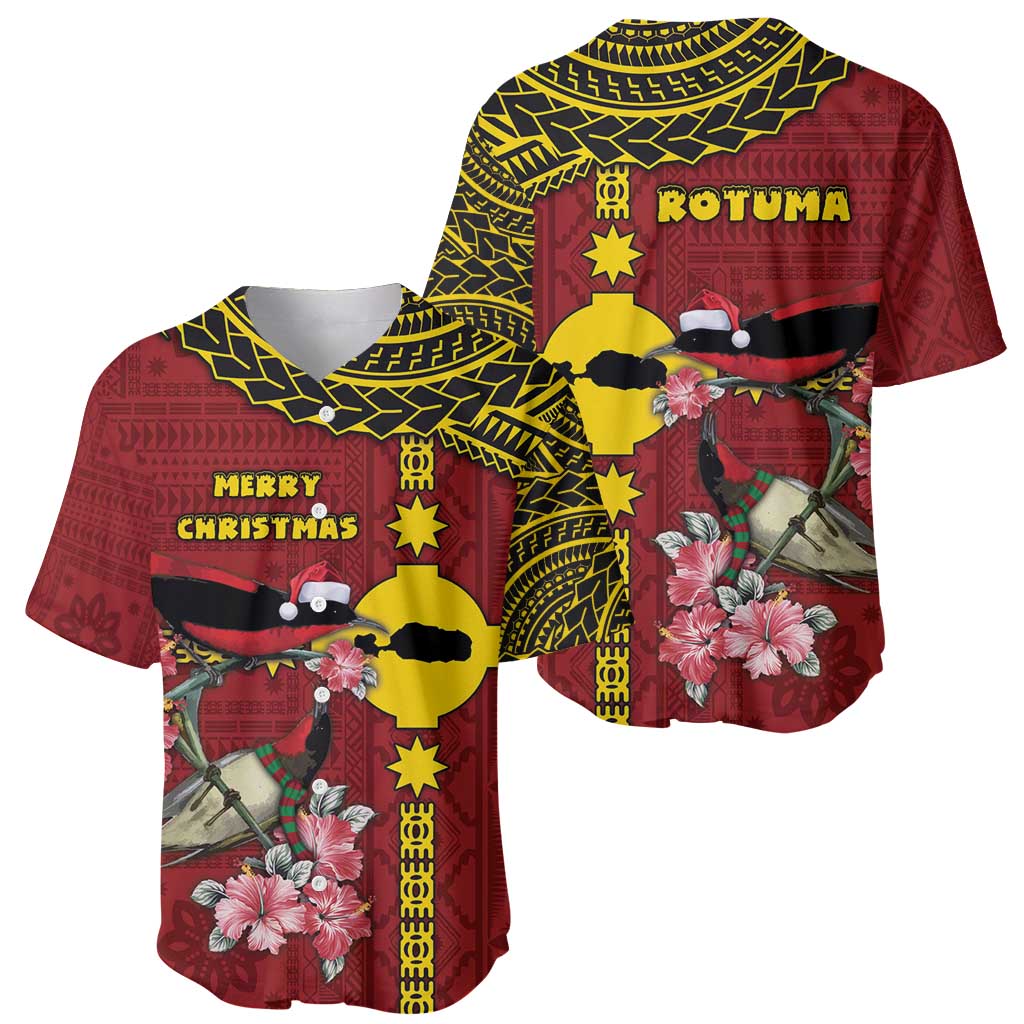 Rotuma Christmas Baseball Jersey Rotuma Myzomela Birds With Hibiscus Flowers - Polynesian Pride
