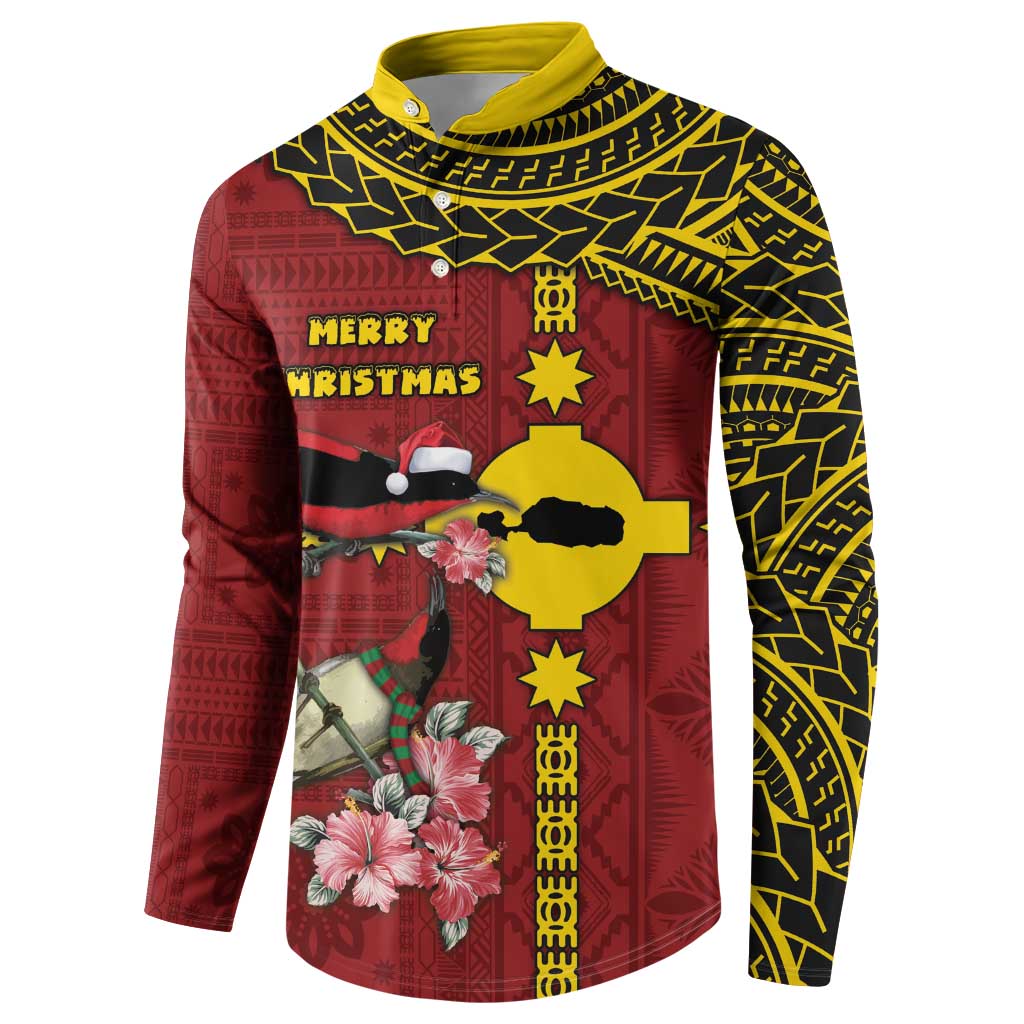 Rotuma Christmas Button Sweatshirt Rotuma Myzomela Birds With Hibiscus Flowers - Polynesian Pride