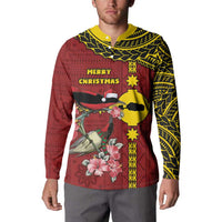 Rotuma Christmas Button Sweatshirt Rotuma Myzomela Birds With Hibiscus Flowers - Polynesian Pride