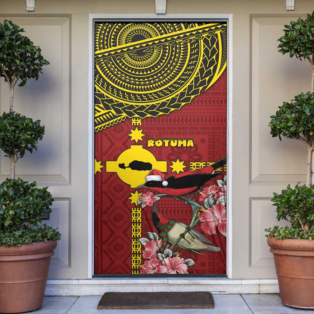 Rotuma Christmas Door Cover Rotuma Myzomela Birds With Hibiscus Flowers - Polynesian Pride