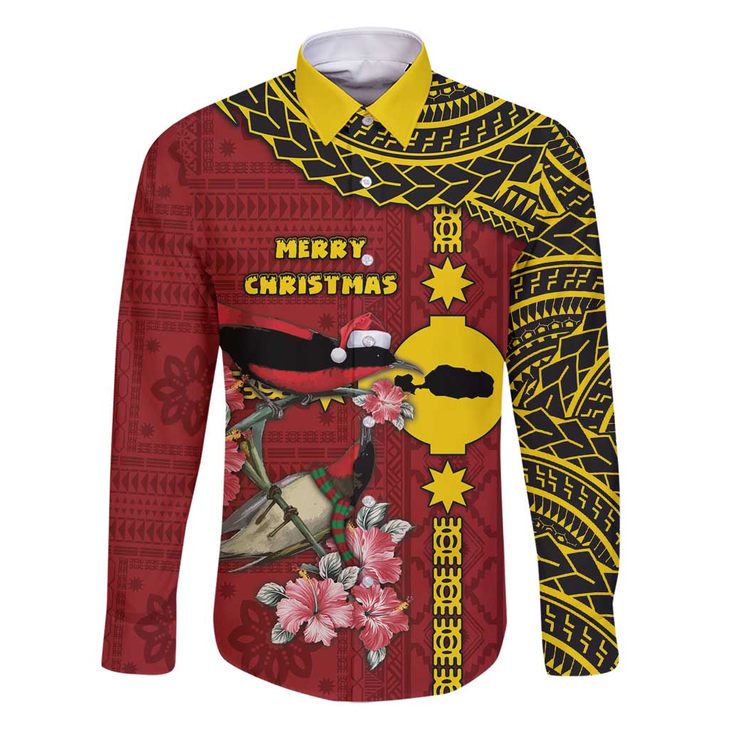 Rotuma Christmas Family Matching Long Sleeve Bodycon Dress and Hawaiian Shirt Rotuma Myzomela Birds With Hibiscus Flowers - Polynesian Pride