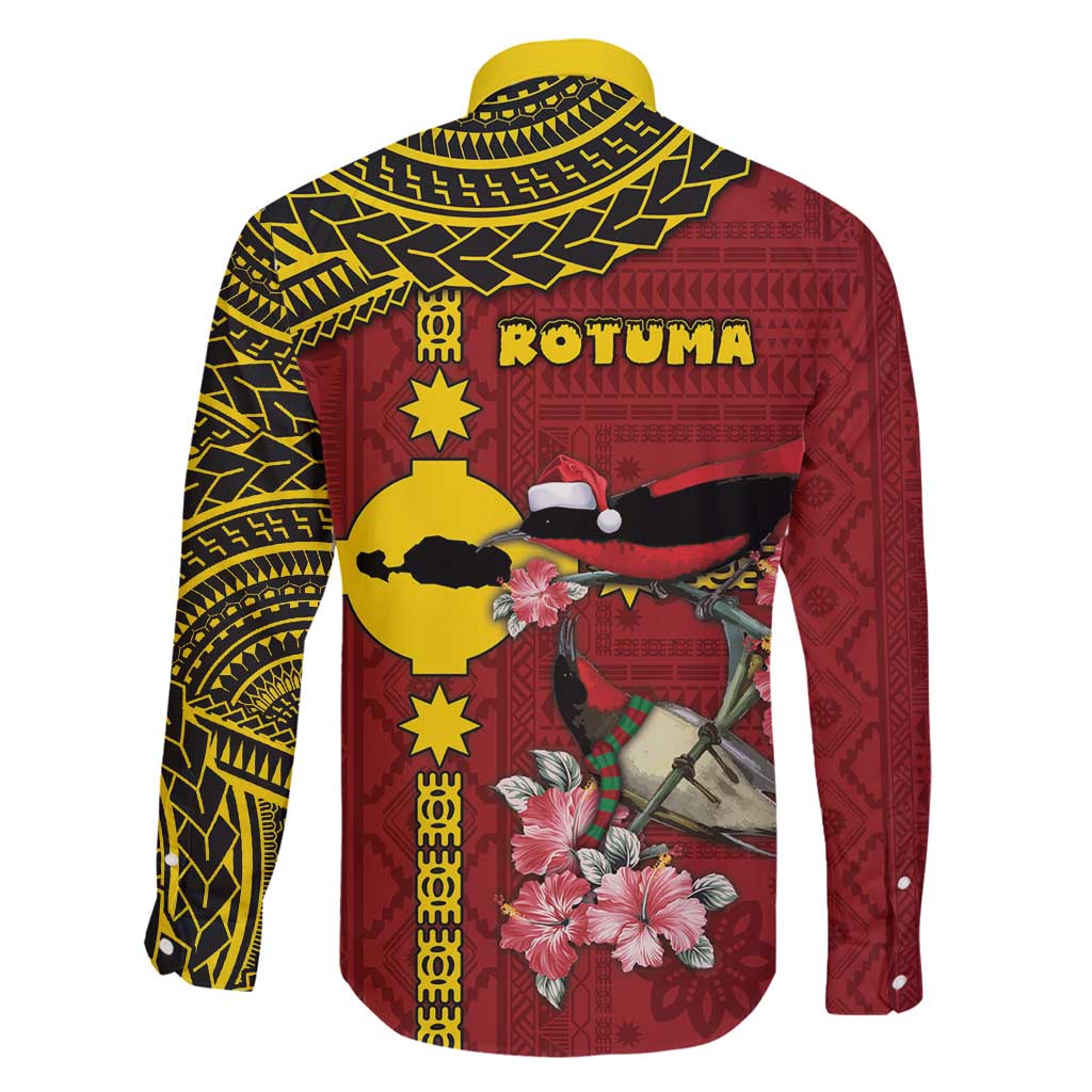 Rotuma Christmas Family Matching Long Sleeve Bodycon Dress and Hawaiian Shirt Rotuma Myzomela Birds With Hibiscus Flowers - Polynesian Pride