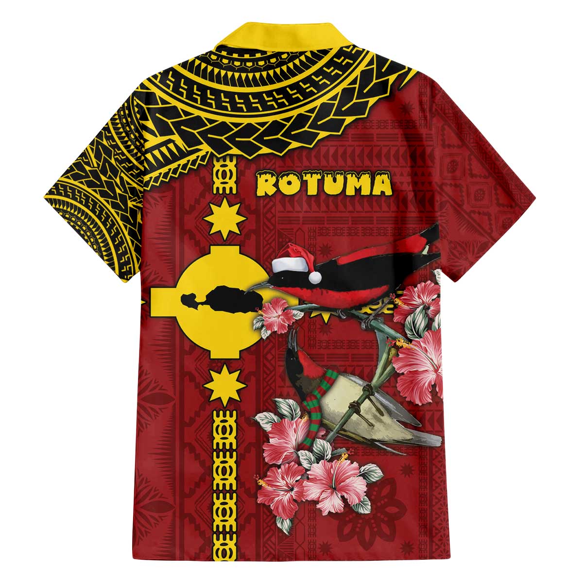 Rotuma Christmas Family Matching Off The Shoulder Long Sleeve Dress and Hawaiian Shirt Rotuma Myzomela Birds With Hibiscus Flowers - Polynesian Pride