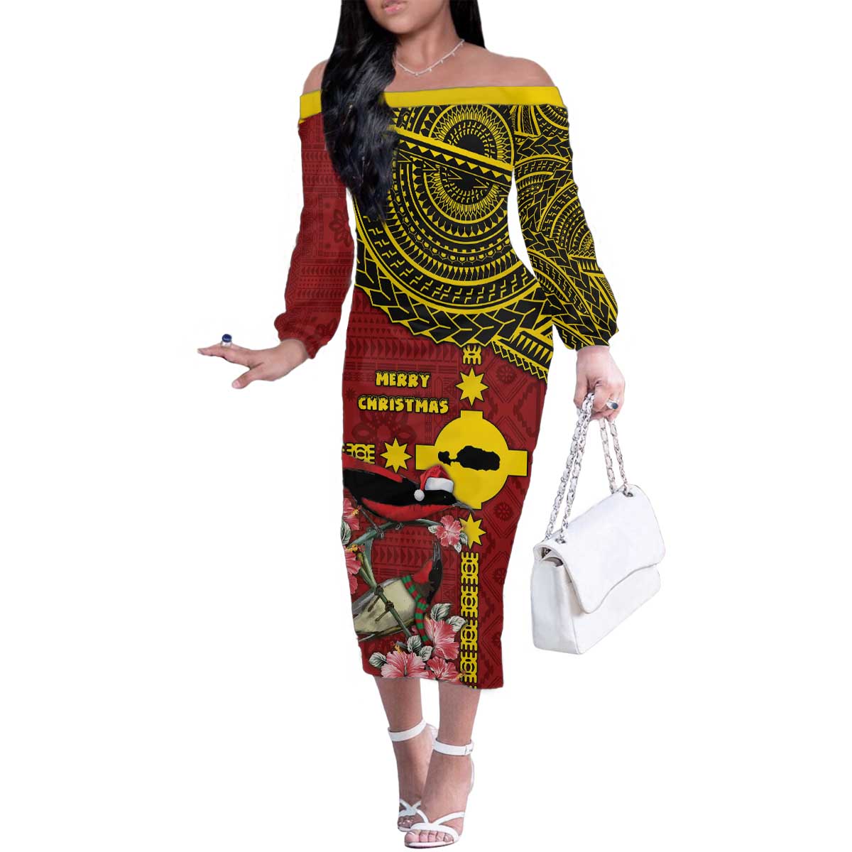 Rotuma Christmas Family Matching Off The Shoulder Long Sleeve Dress and Hawaiian Shirt Rotuma Myzomela Birds With Hibiscus Flowers - Polynesian Pride