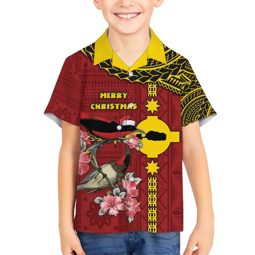 Rotuma Christmas Family Matching Off Shoulder Short Dress and Hawaiian Shirt Rotuma Myzomela Birds With Hibiscus Flowers - Polynesian Pride
