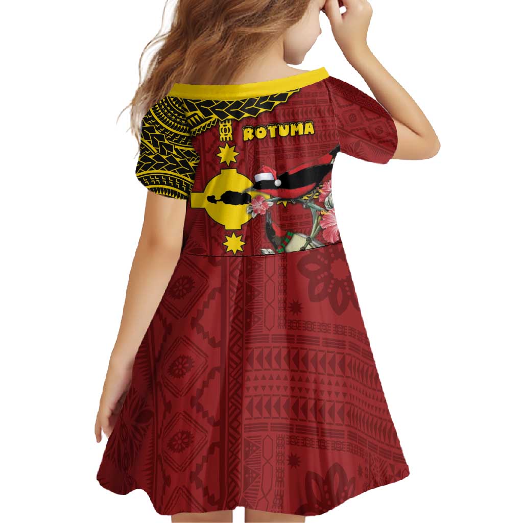 Rotuma Christmas Family Matching Short Sleeve Bodycon Dress and Hawaiian Shirt Rotuma Myzomela Birds With Hibiscus Flowers - Polynesian Pride