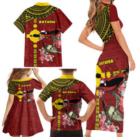 Rotuma Christmas Family Matching Short Sleeve Bodycon Dress and Hawaiian Shirt Rotuma Myzomela Birds With Hibiscus Flowers - Polynesian Pride