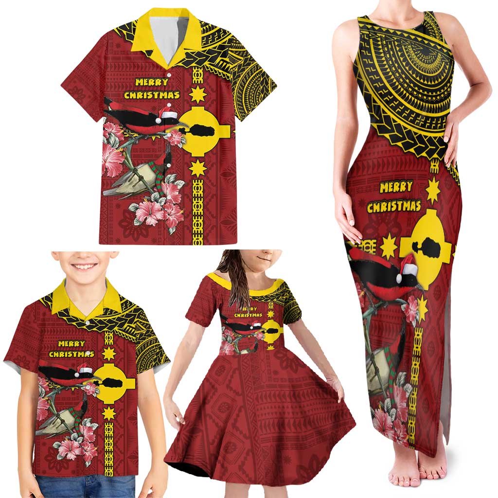 Rotuma Christmas Family Matching Tank Maxi Dress and Hawaiian Shirt Rotuma Myzomela Birds With Hibiscus Flowers - Polynesian Pride