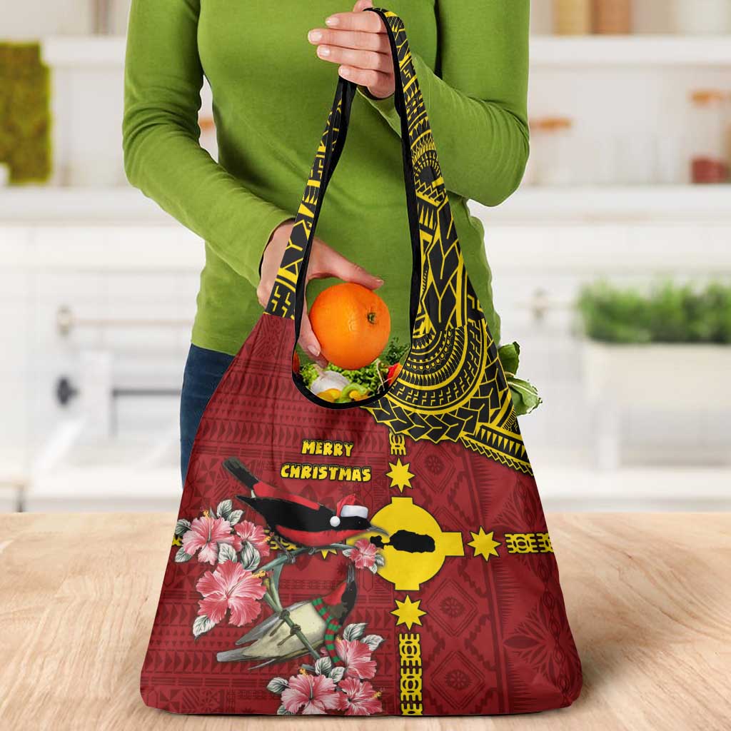 Rotuma Christmas Grocery Bag Rotuma Myzomela Birds With Hibiscus Flowers - Polynesian Pride
