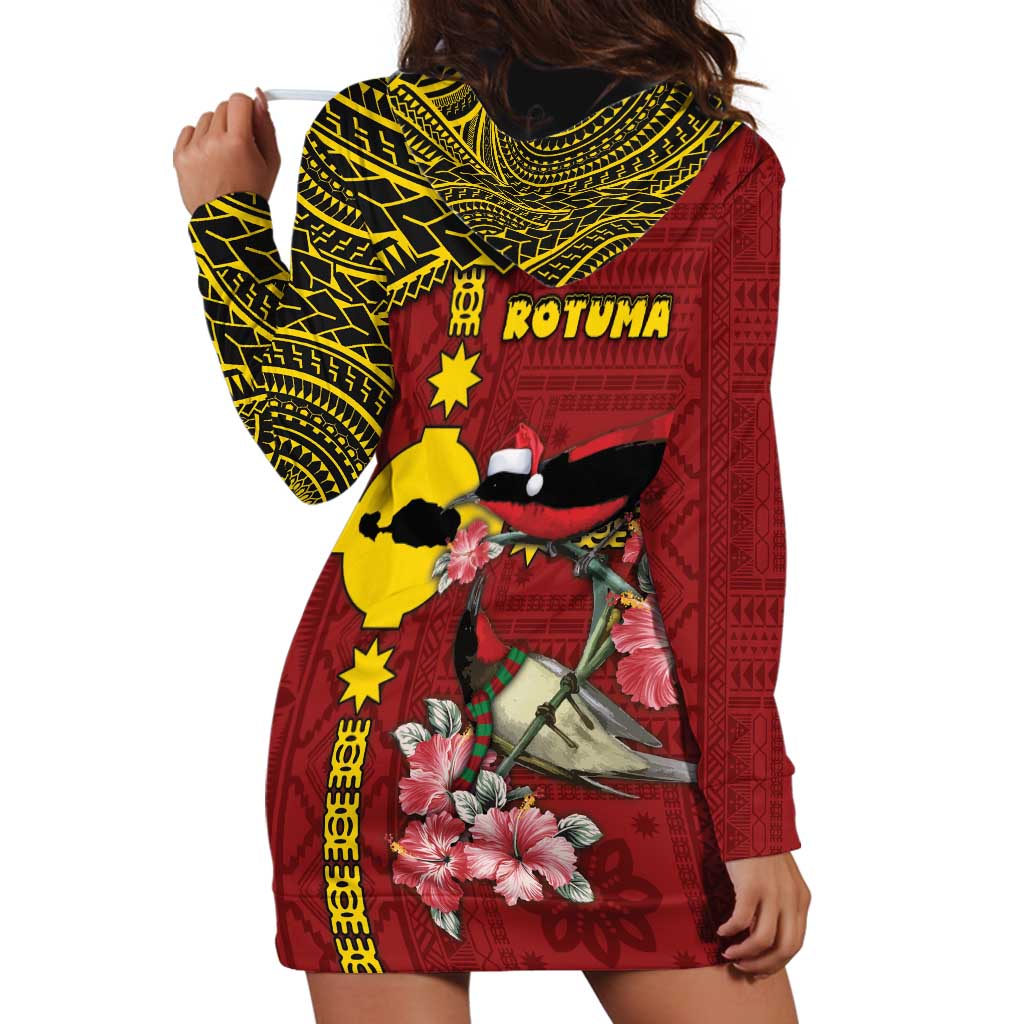 Rotuma Christmas Hoodie Dress Rotuma Myzomela Birds With Hibiscus Flowers - Polynesian Pride
