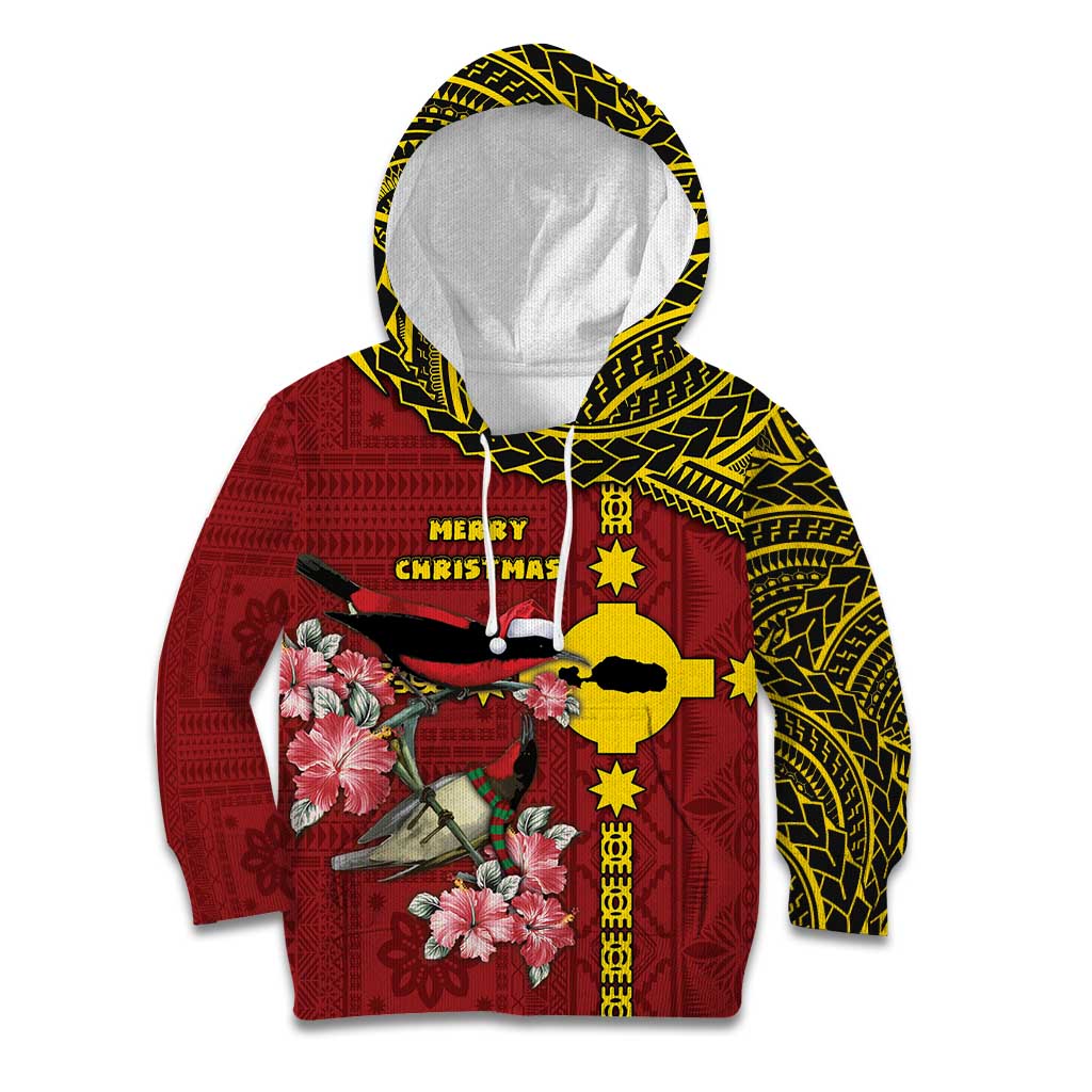 Rotuma Christmas Kid Hoodie Rotuma Myzomela Birds With Hibiscus Flowers - Polynesian Pride