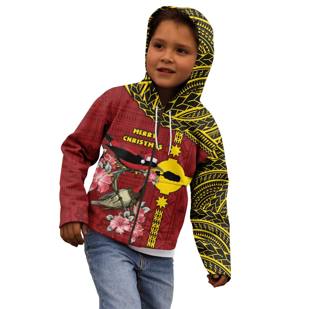 Rotuma Christmas Kid Hoodie Rotuma Myzomela Birds With Hibiscus Flowers - Polynesian Pride