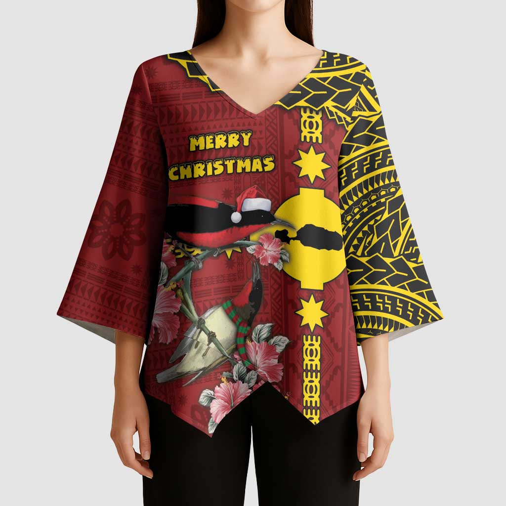 Rotuma Christmas Kimono Sleeve Blouse Rotuma Myzomela Birds With Hibiscus Flowers - Polynesian Pride