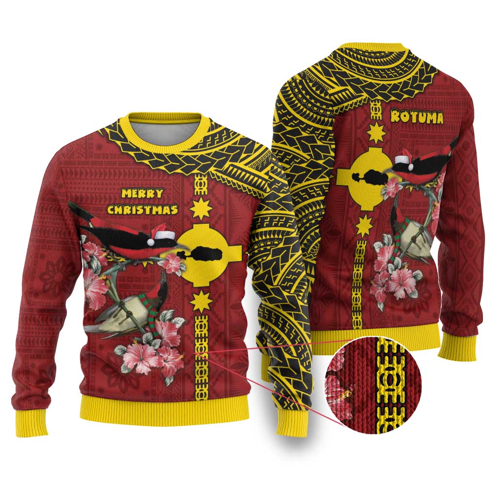Rotuma Christmas Ugly Christmas Sweater Rotuma Myzomela Birds With Hibiscus Flowers - Polynesian Pride