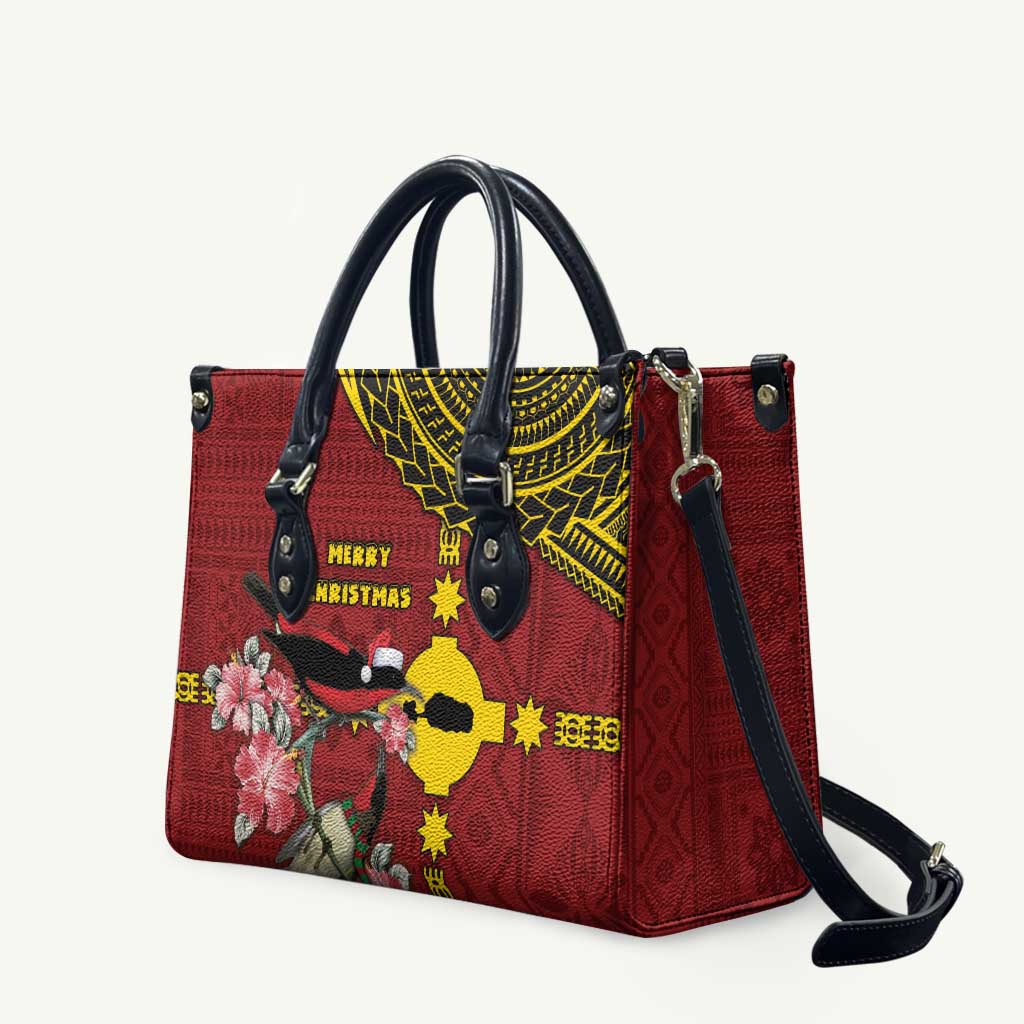 Rotuma Christmas Leather Bag Rotuma Myzomela Birds With Hibiscus Flowers - Polynesian Pride