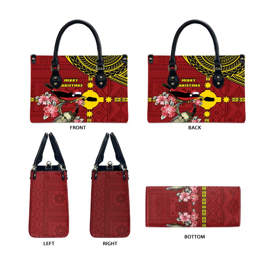 Rotuma Christmas Leather Bag Rotuma Myzomela Birds With Hibiscus Flowers - Polynesian Pride