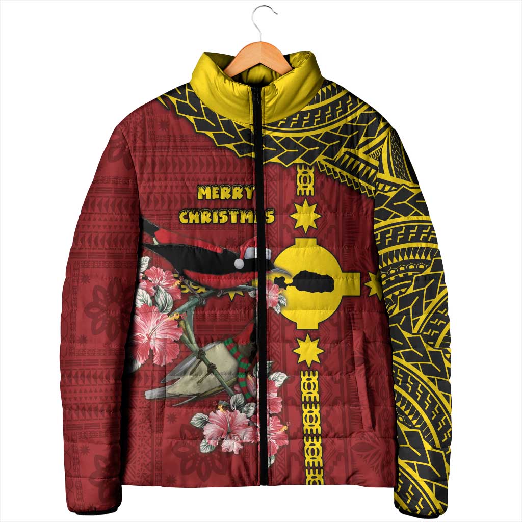 Rotuma Christmas Padded Jacket Rotuma Myzomela Birds With Hibiscus Flowers - Polynesian Pride