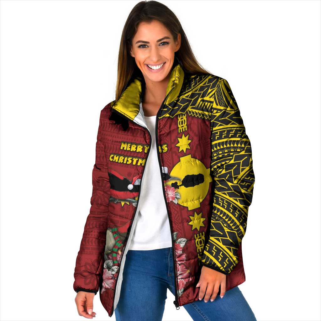 Rotuma Christmas Padded Jacket Rotuma Myzomela Birds With Hibiscus Flowers - Polynesian Pride