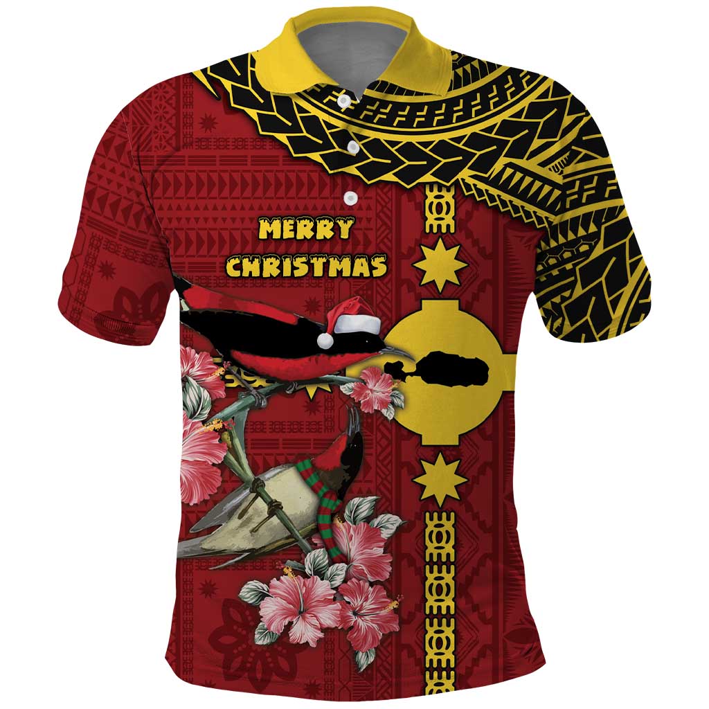 Rotuma Christmas Polo Shirt Rotuma Myzomela Birds With Hibiscus Flowers - Polynesian Pride