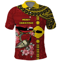 Rotuma Christmas Polo Shirt Rotuma Myzomela Birds With Hibiscus Flowers - Polynesian Pride