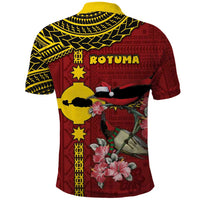 Rotuma Christmas Polo Shirt Rotuma Myzomela Birds With Hibiscus Flowers - Polynesian Pride