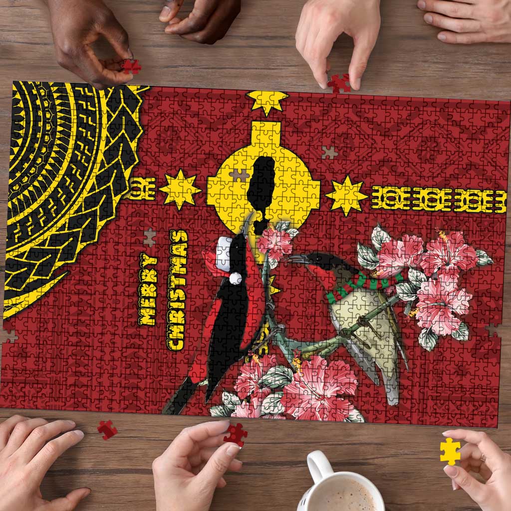 Rotuma Christmas Puzzle Rotuma Myzomela Birds With Hibiscus Flowers - Polynesian Pride