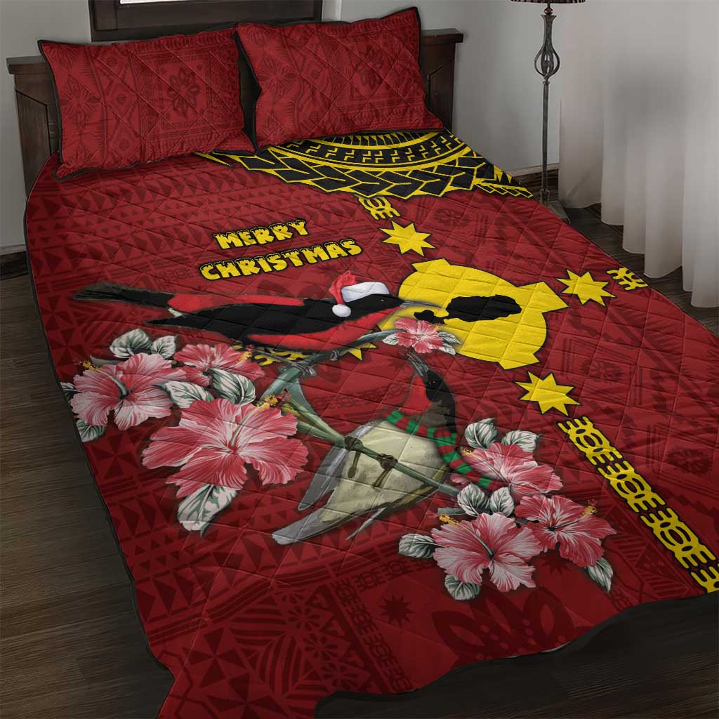 Rotuma Christmas Quilt Bed Set Rotuma Myzomela Birds With Hibiscus Flowers - Polynesian Pride