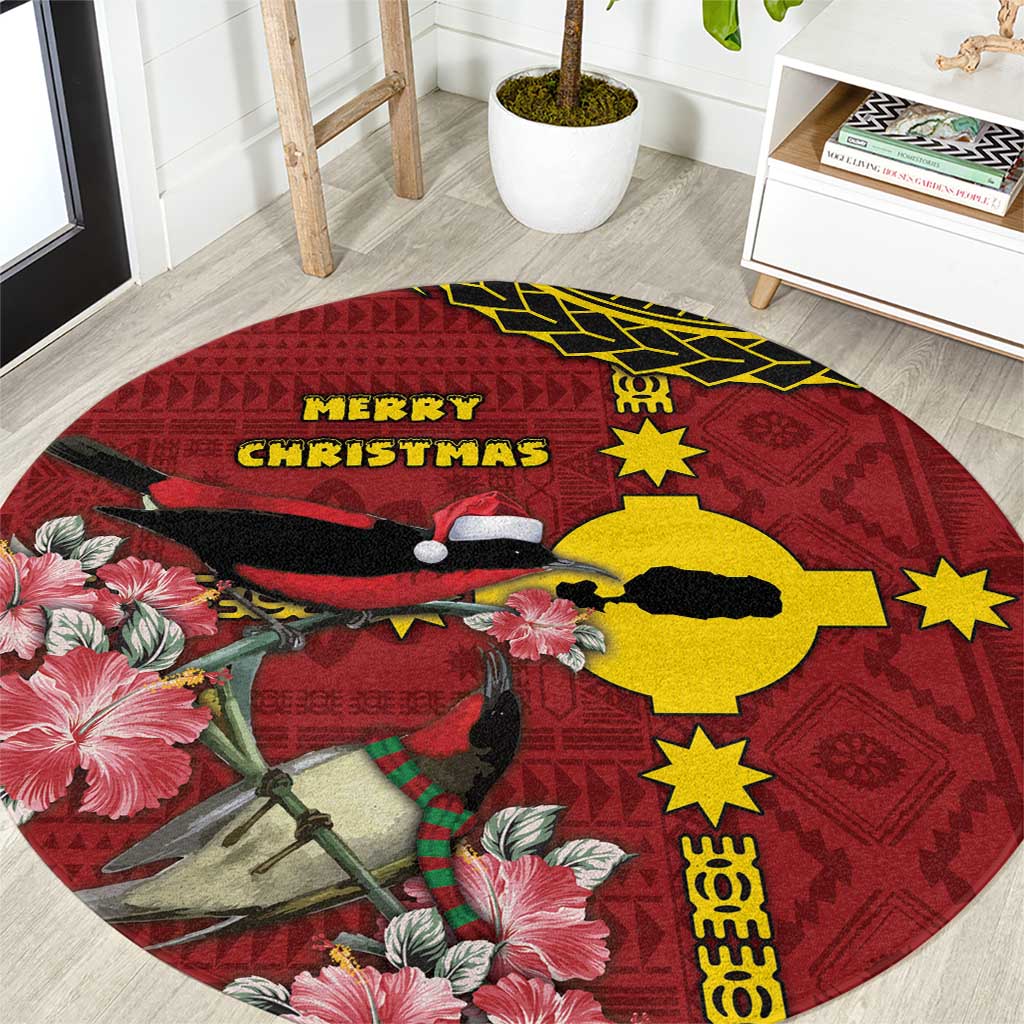 Rotuma Christmas Round Carpet Rotuma Myzomela Birds With Hibiscus Flowers - Polynesian Pride