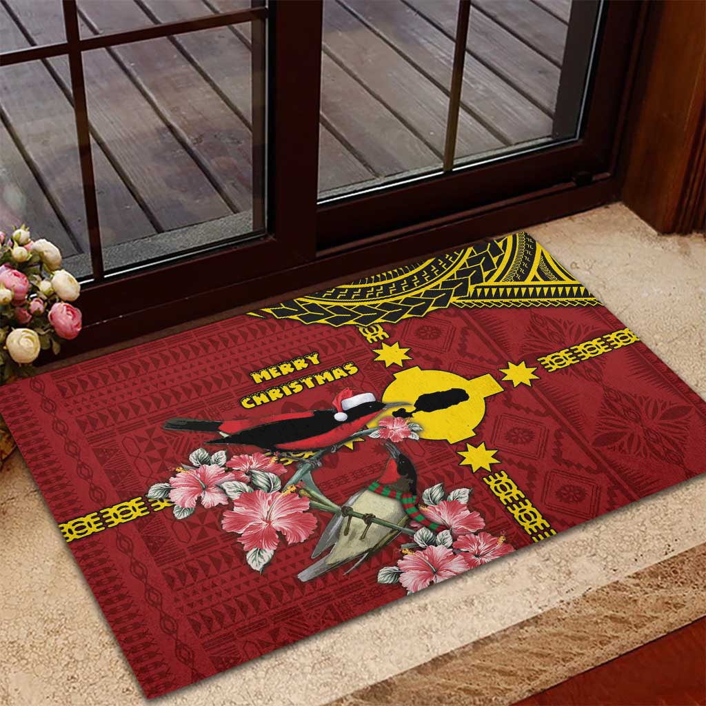 Rotuma Christmas Rubber Doormat Rotuma Myzomela Birds With Hibiscus Flowers - Polynesian Pride