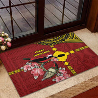 Rotuma Christmas Rubber Doormat Rotuma Myzomela Birds With Hibiscus Flowers - Polynesian Pride