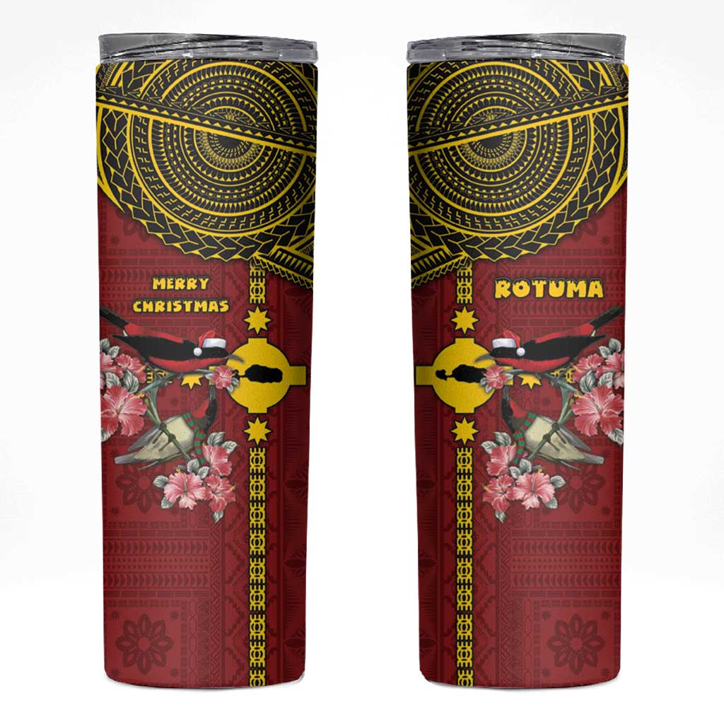 Rotuma Christmas Skinny Tumbler Rotuma Myzomela Birds With Hibiscus Flowers - Polynesian Pride