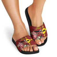Rotuma Christmas Slide Sandals Rotuma Myzomela Birds With Hibiscus Flowers - Polynesian Pride