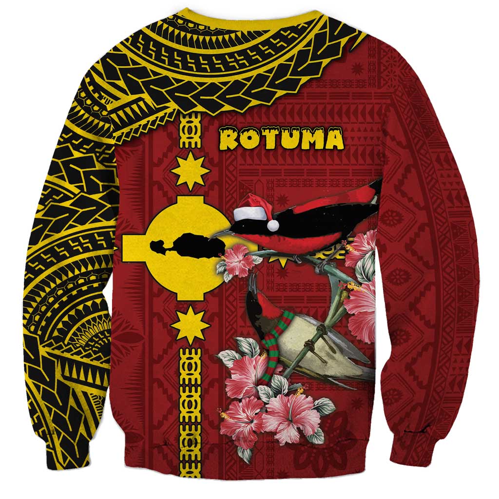 Rotuma Christmas Sweatshirt Rotuma Myzomela Birds With Hibiscus Flowers - Polynesian Pride