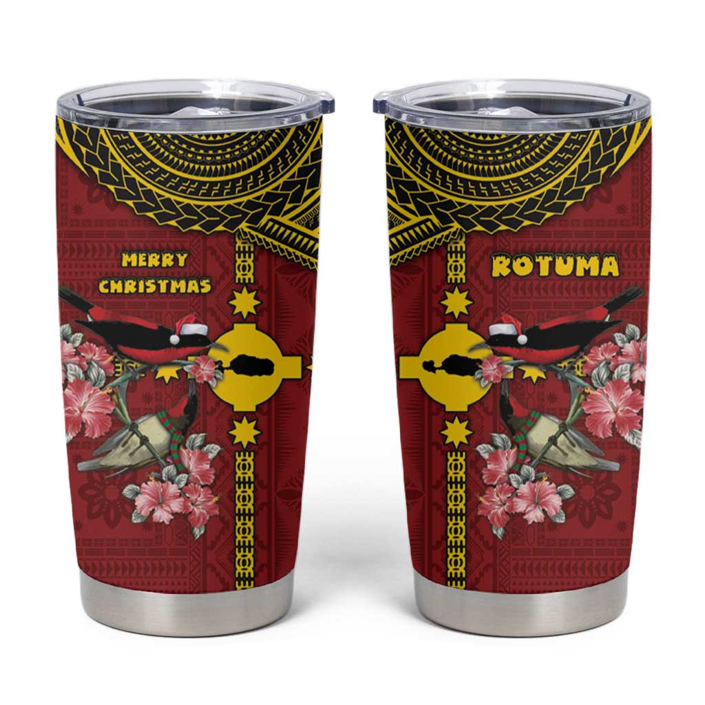 Rotuma Christmas Tumbler Cup Rotuma Myzomela Birds With Hibiscus Flowers - Polynesian Pride