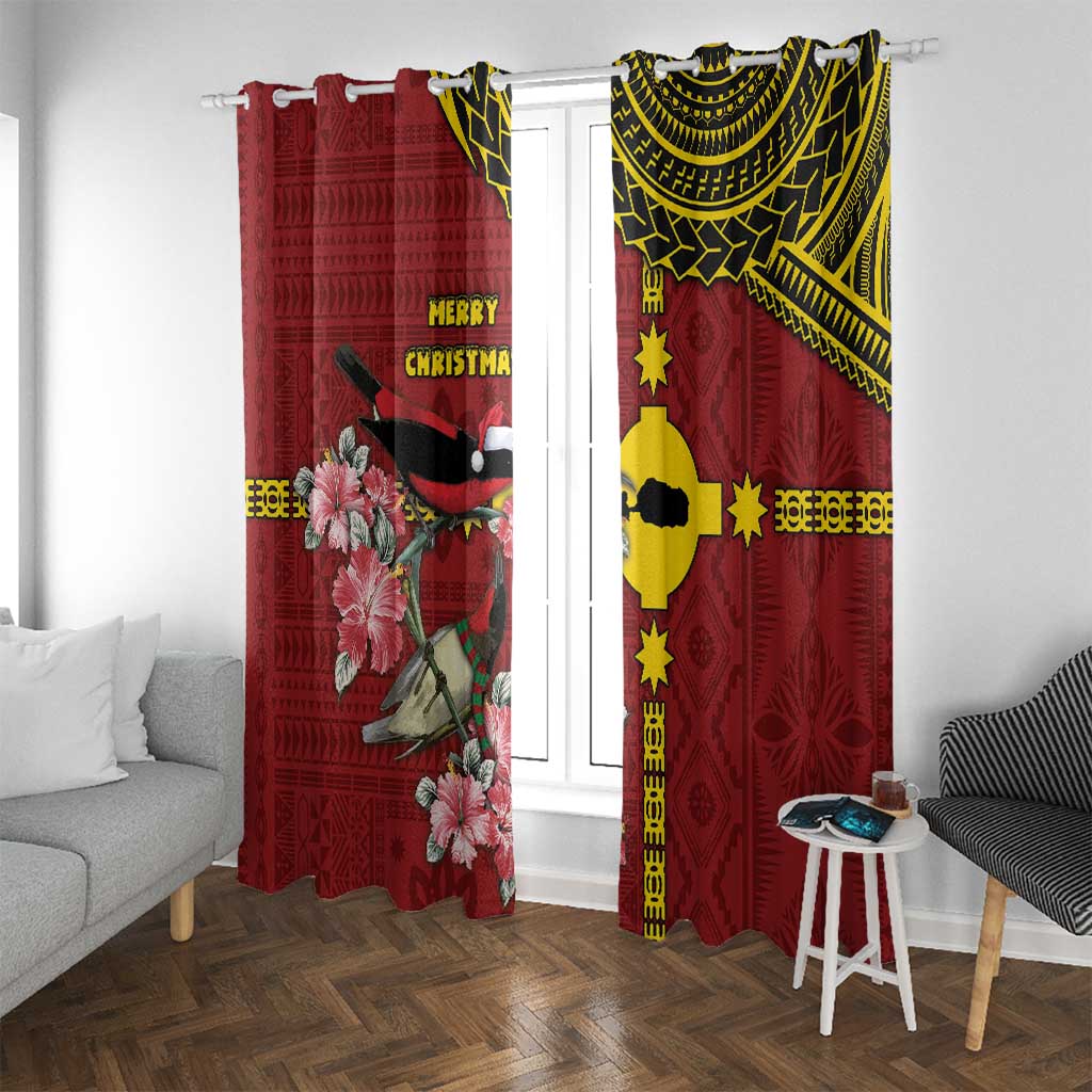 Rotuma Christmas Window Curtain Rotuma Myzomela Birds With Hibiscus Flowers - Polynesian Pride
