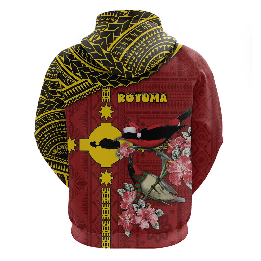 Rotuma Christmas Zip Hoodie Rotuma Myzomela Birds With Hibiscus Flowers - Polynesian Pride