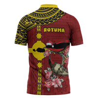 Rotuma Christmas Zipper Polo Shirt Rotuma Myzomela Birds With Hibiscus Flowers - Polynesian Pride