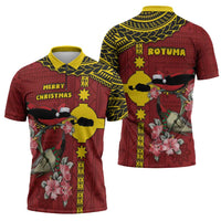 Rotuma Christmas Zipper Polo Shirt Rotuma Myzomela Birds With Hibiscus Flowers - Polynesian Pride